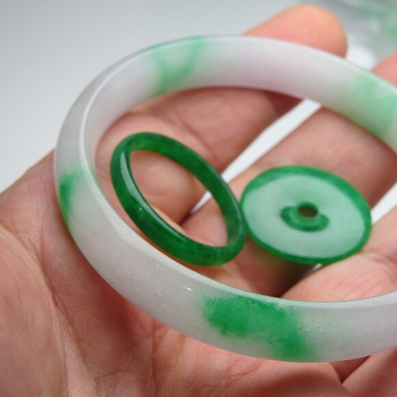 "Natural Jade bangle + FREE Jade Ring & Jade Donut 57mm " - Picture 2 of 3